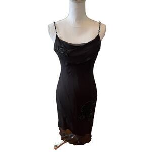 Vintage Y2K Robbie Bee silk flutter Slip Dress beaded detail Black